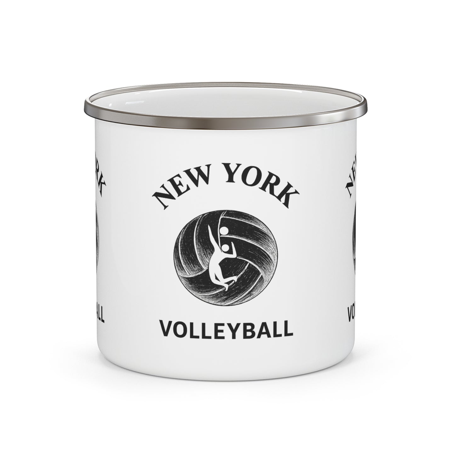 New York Volleyball Spiking design printed on enamel camping mug