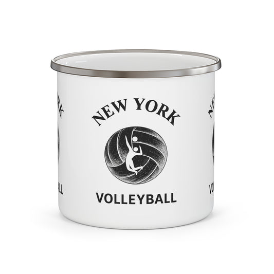 New York Volleyball Spiking design printed on enamel camping mug
