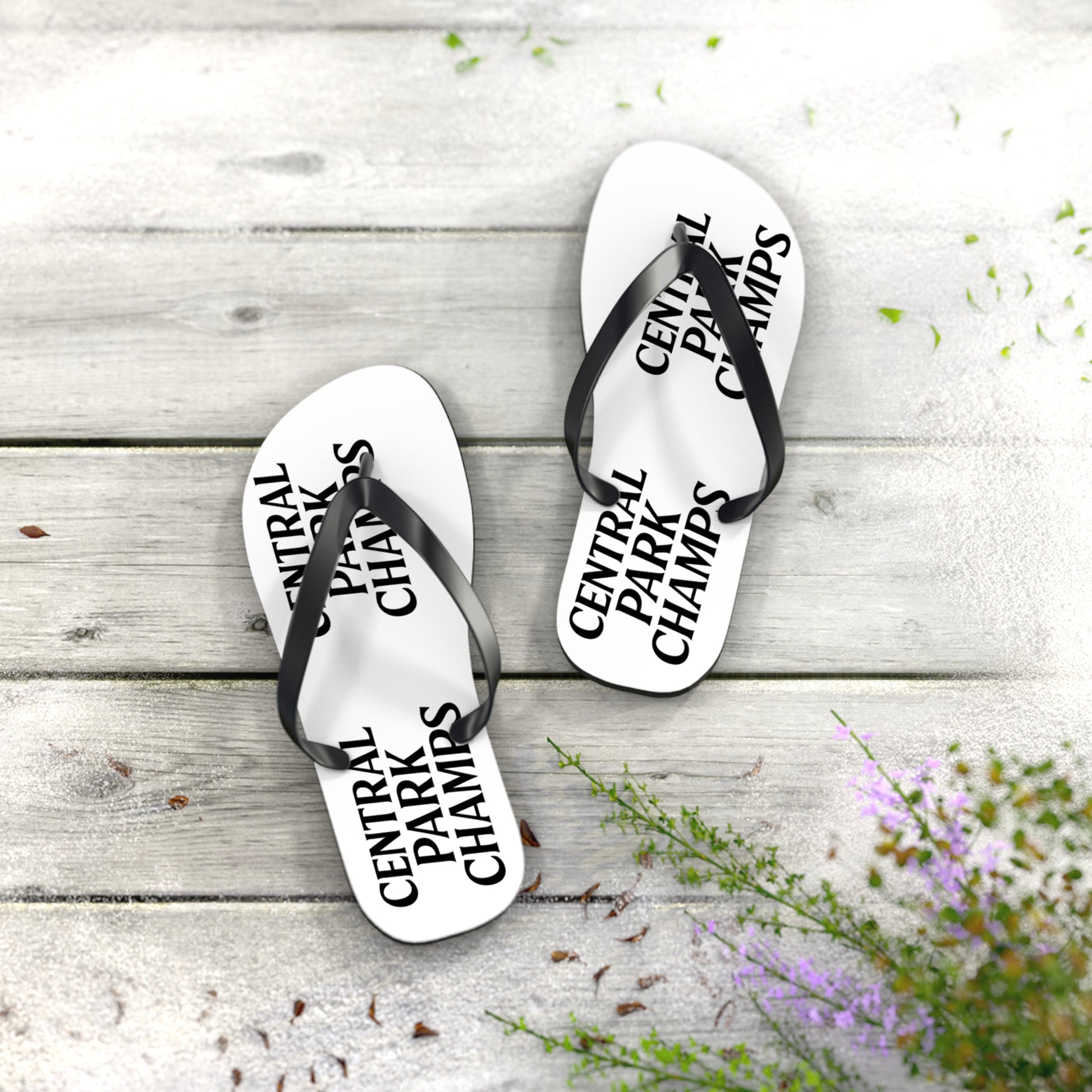 Lightweight flip flops with Central Park Champs design