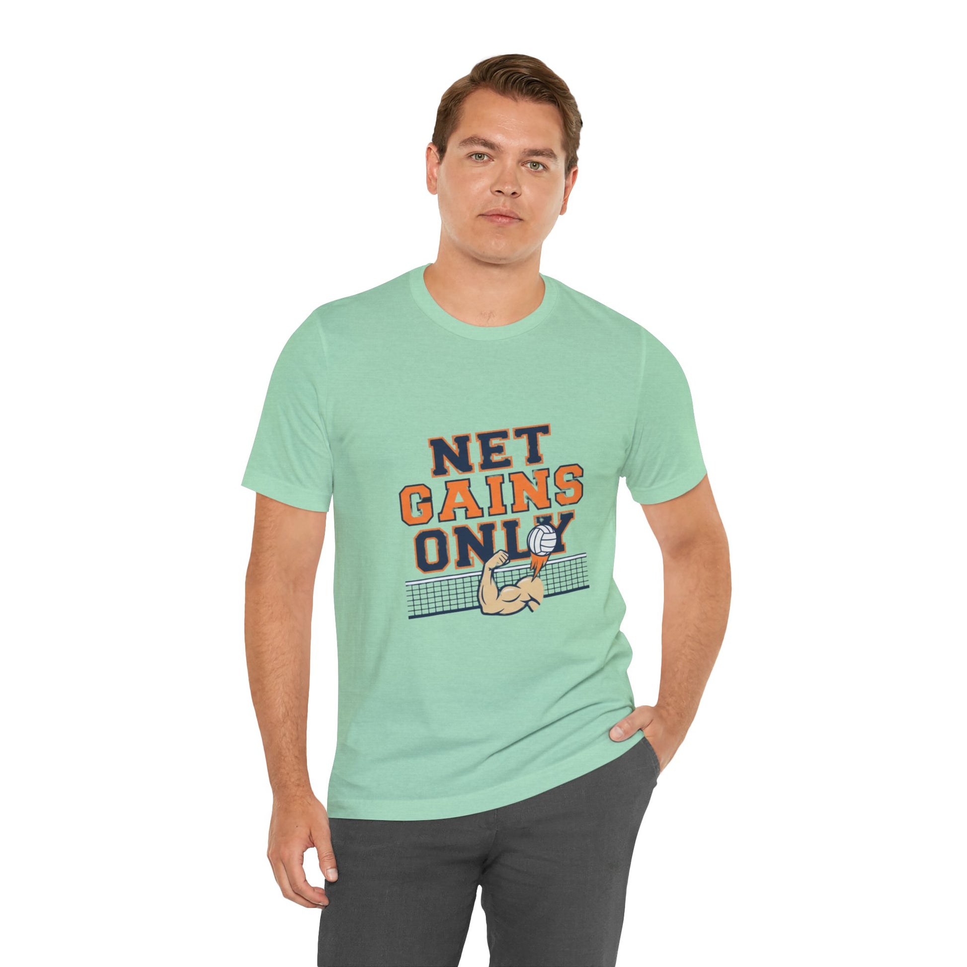 Volleyball lifestyle shirt with Net Gains Only message