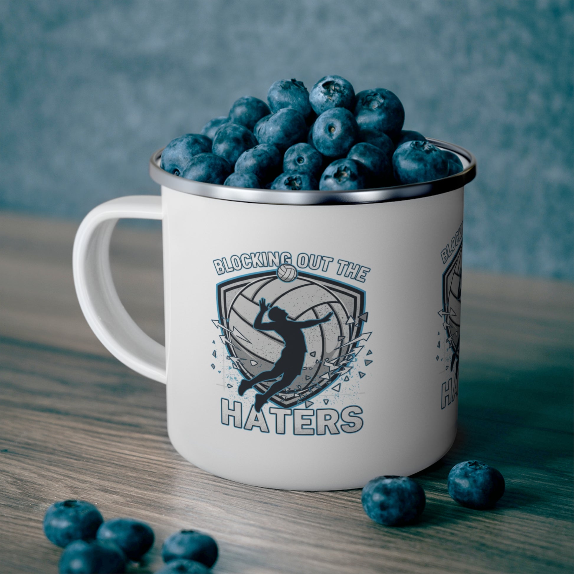 Retro-style volleyball camp mug
