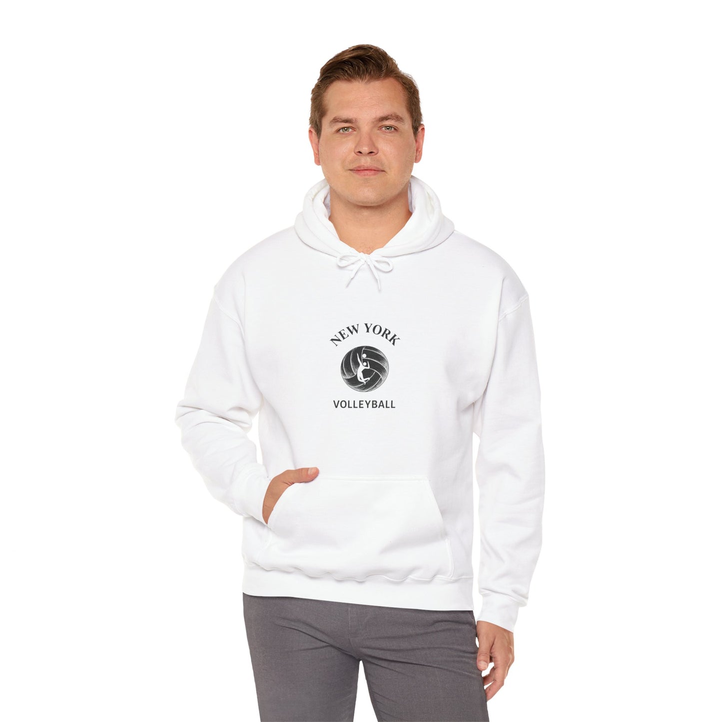 New York Volleyball Hoodie with player spiking ball design