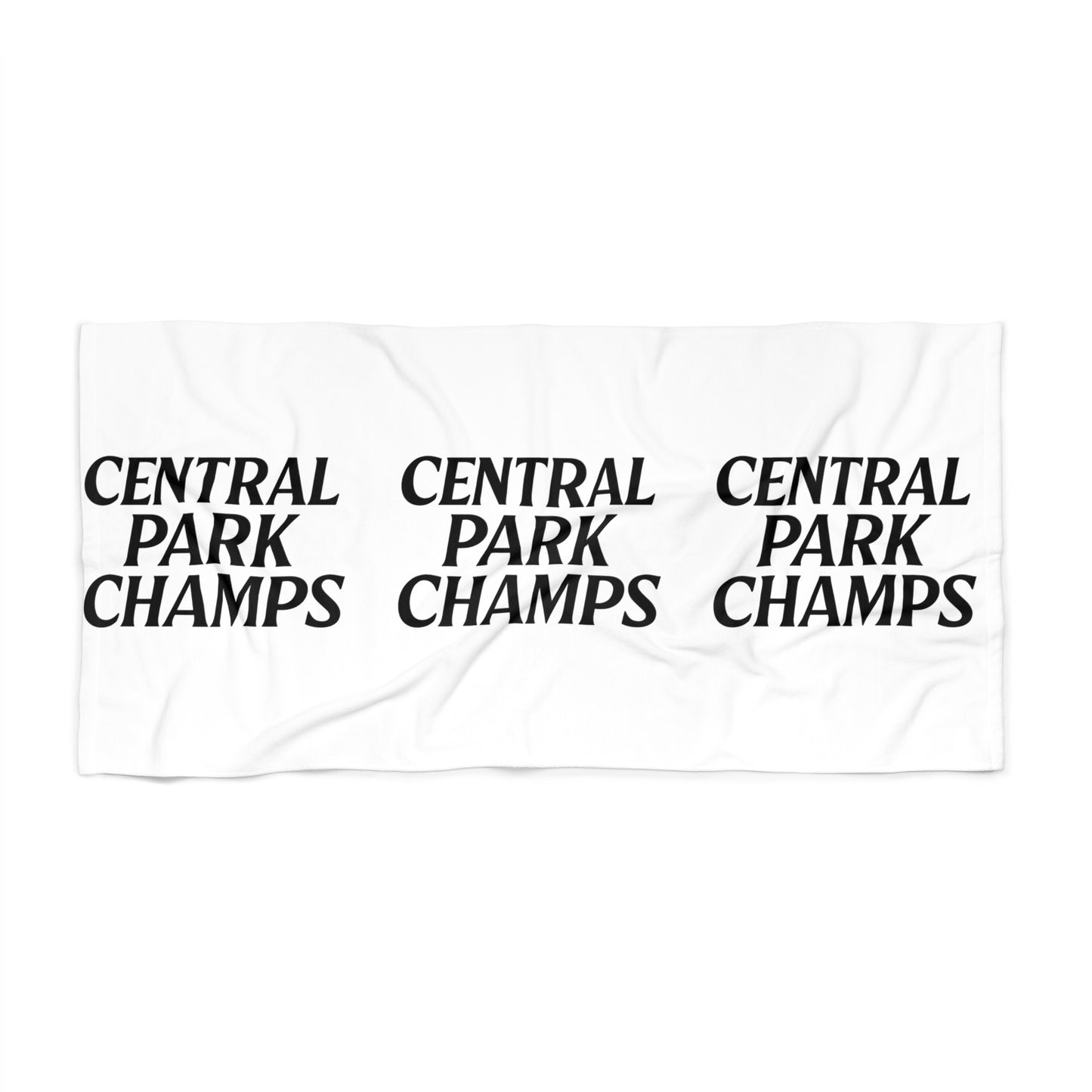 Towel draped over a chair showing Central Park Champs design.