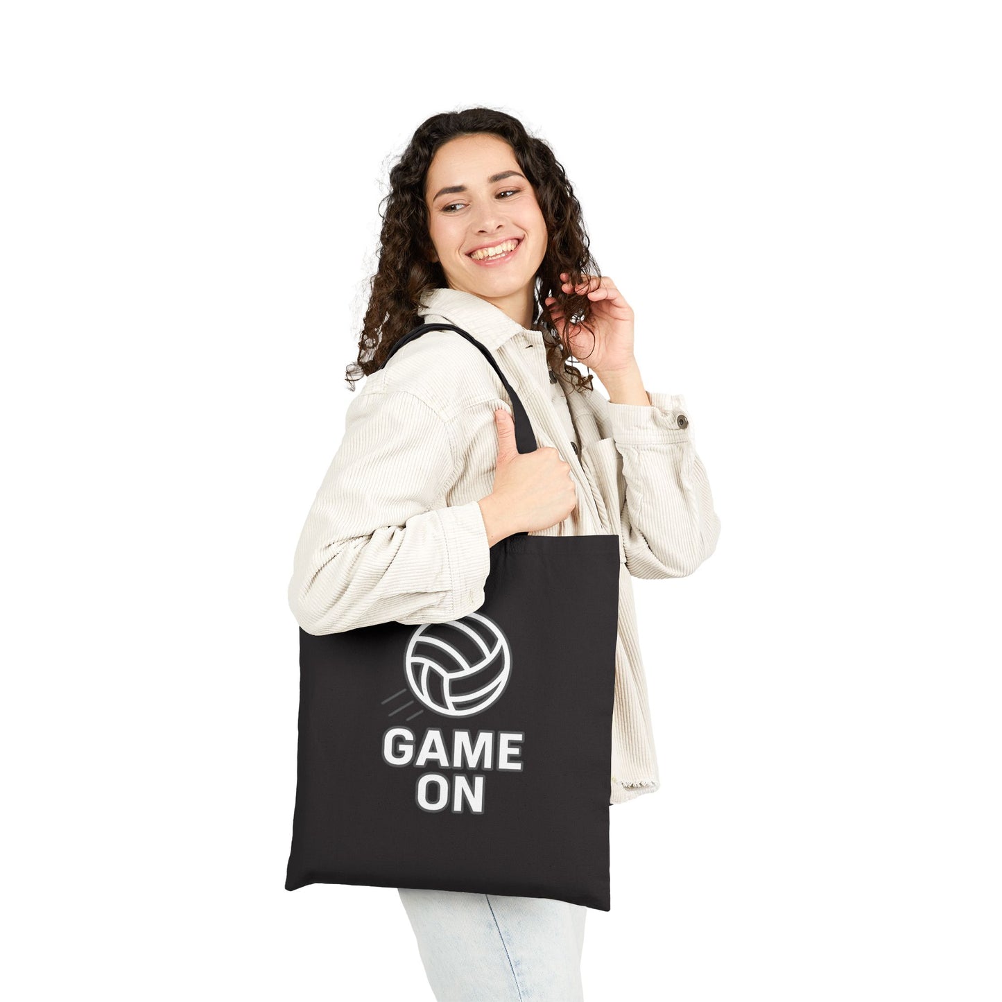 volleyball tote bag with clean game on text design