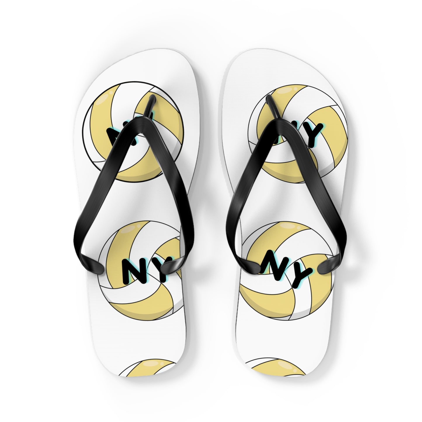 Lightweight flip flops with New York volleyball design
