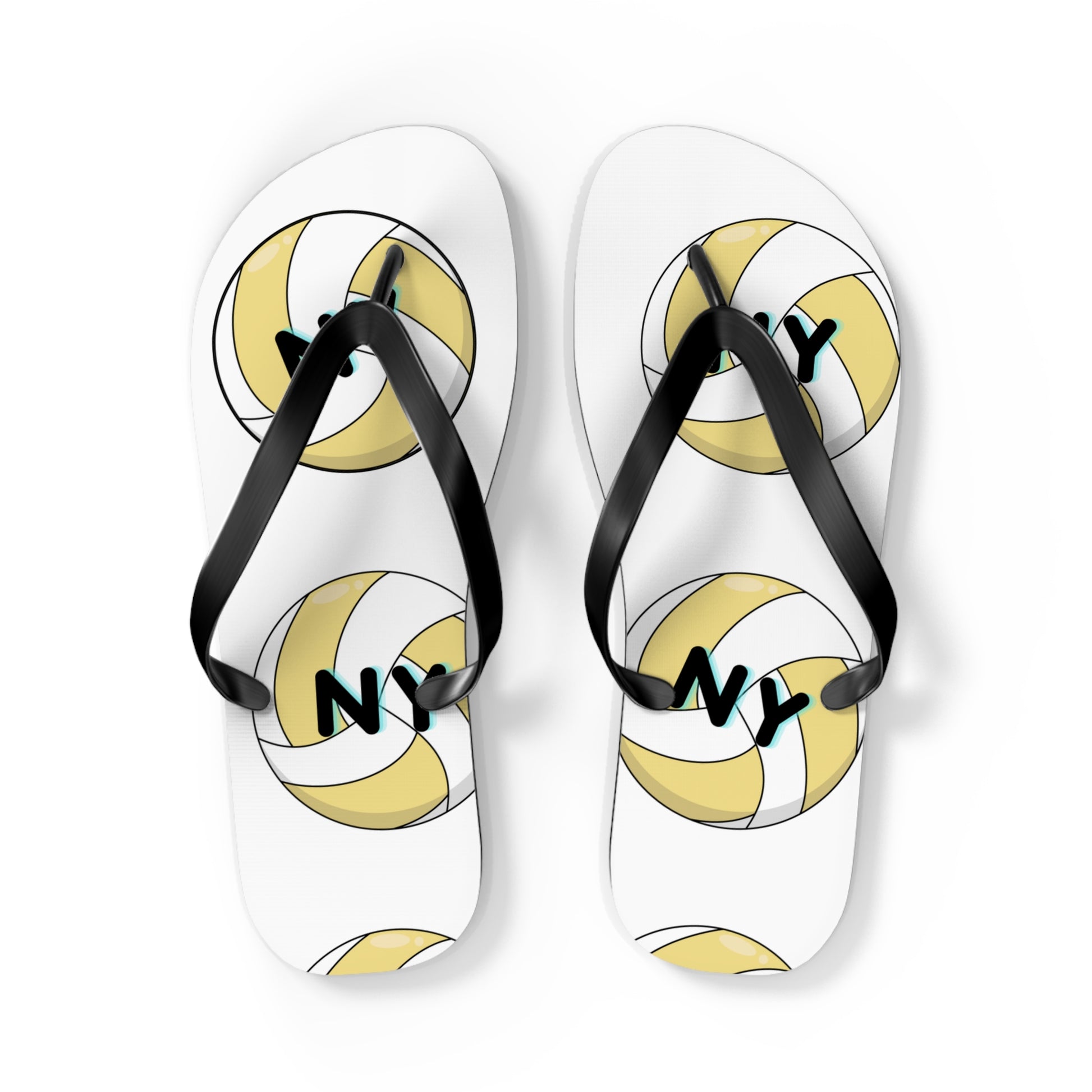 Lightweight flip flops with New York volleyball design