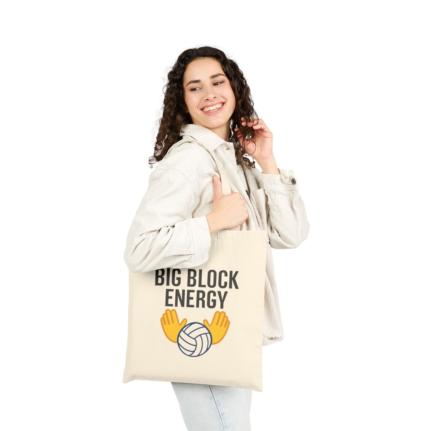 canvas volleyball bag with big block energy slogan