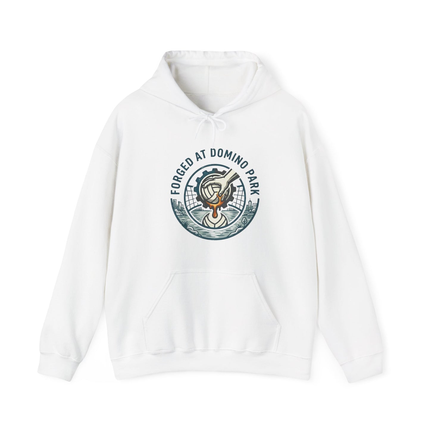 Forged at Domino Park volleyball hoodie typography design