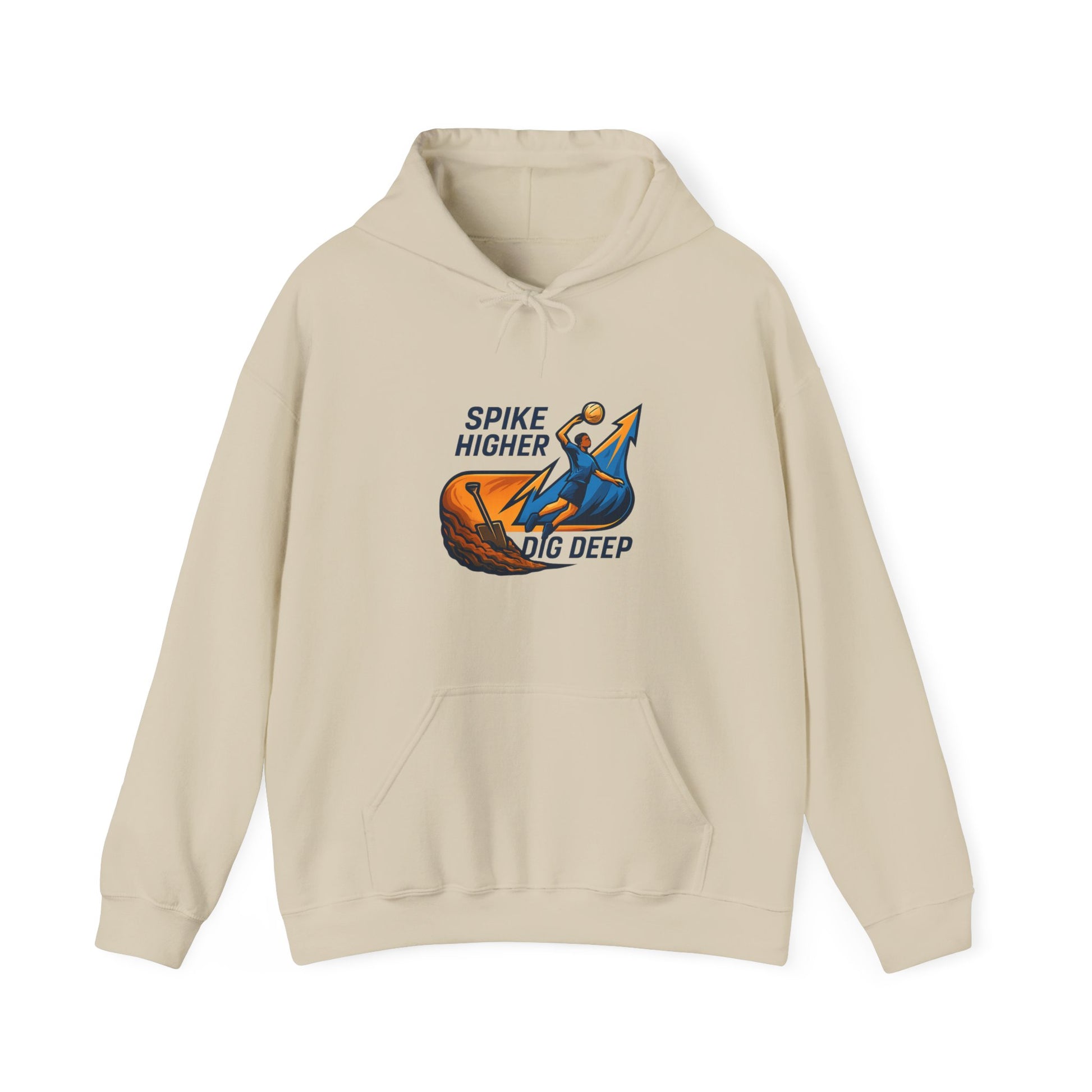 Motivational volleyball hoodie featuring Dig Deep Spike Higher text