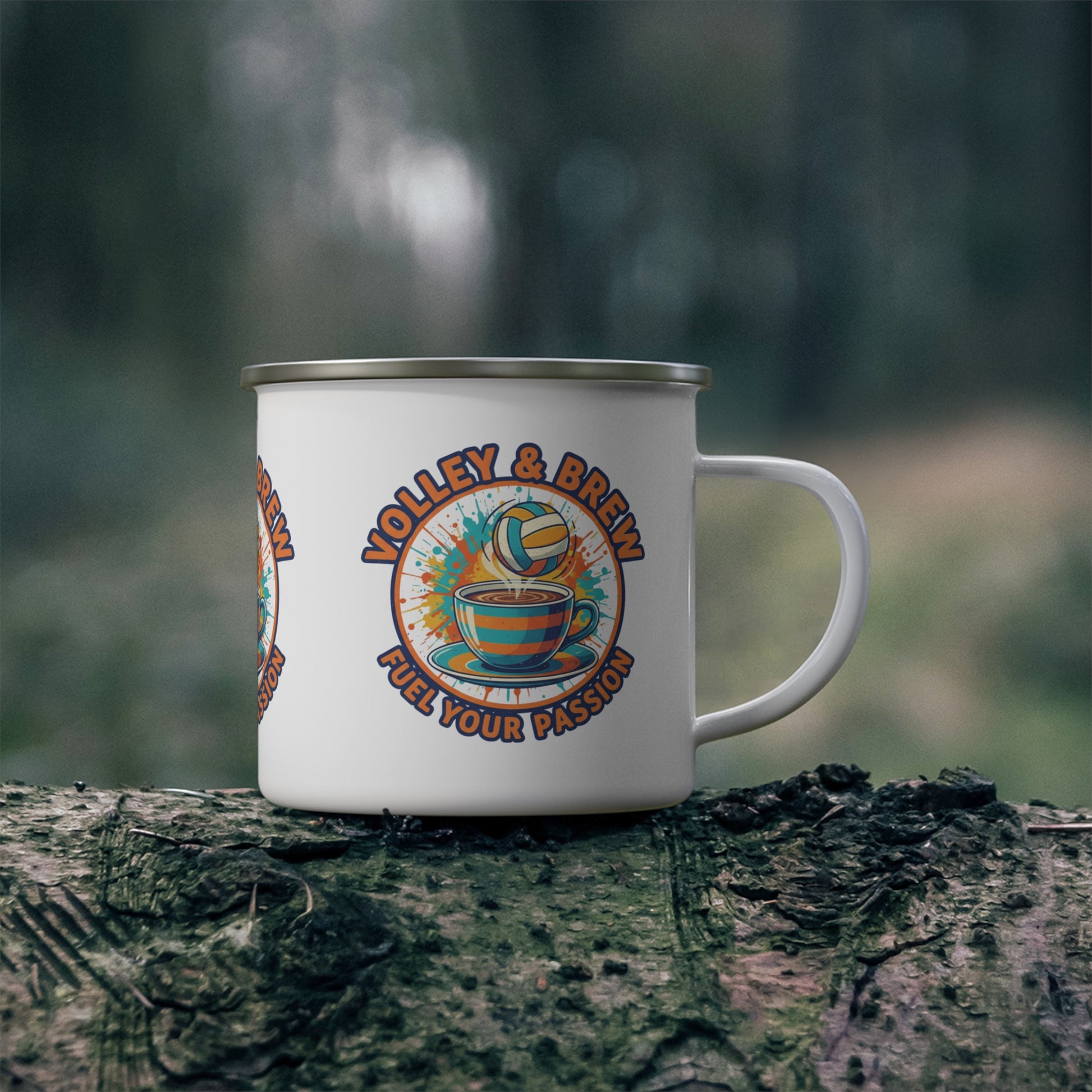 Coffee and volleyball enamel mug for athletes