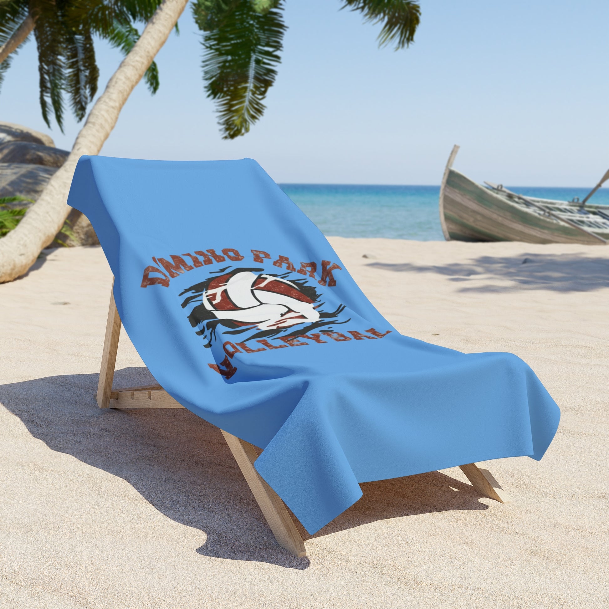 Domino Park volleyball print towel, perfect for beach, pool, or sports use.