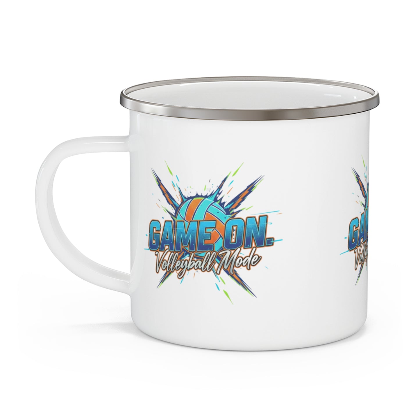 Lightweight enamel mug for volleyball players and fans.