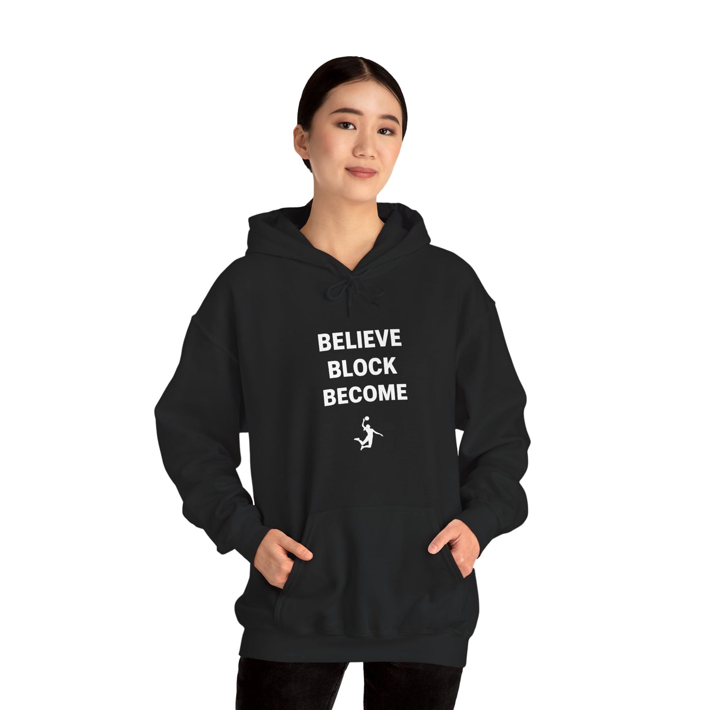 Volleyball inspiration message printed in heavy type on hoodie