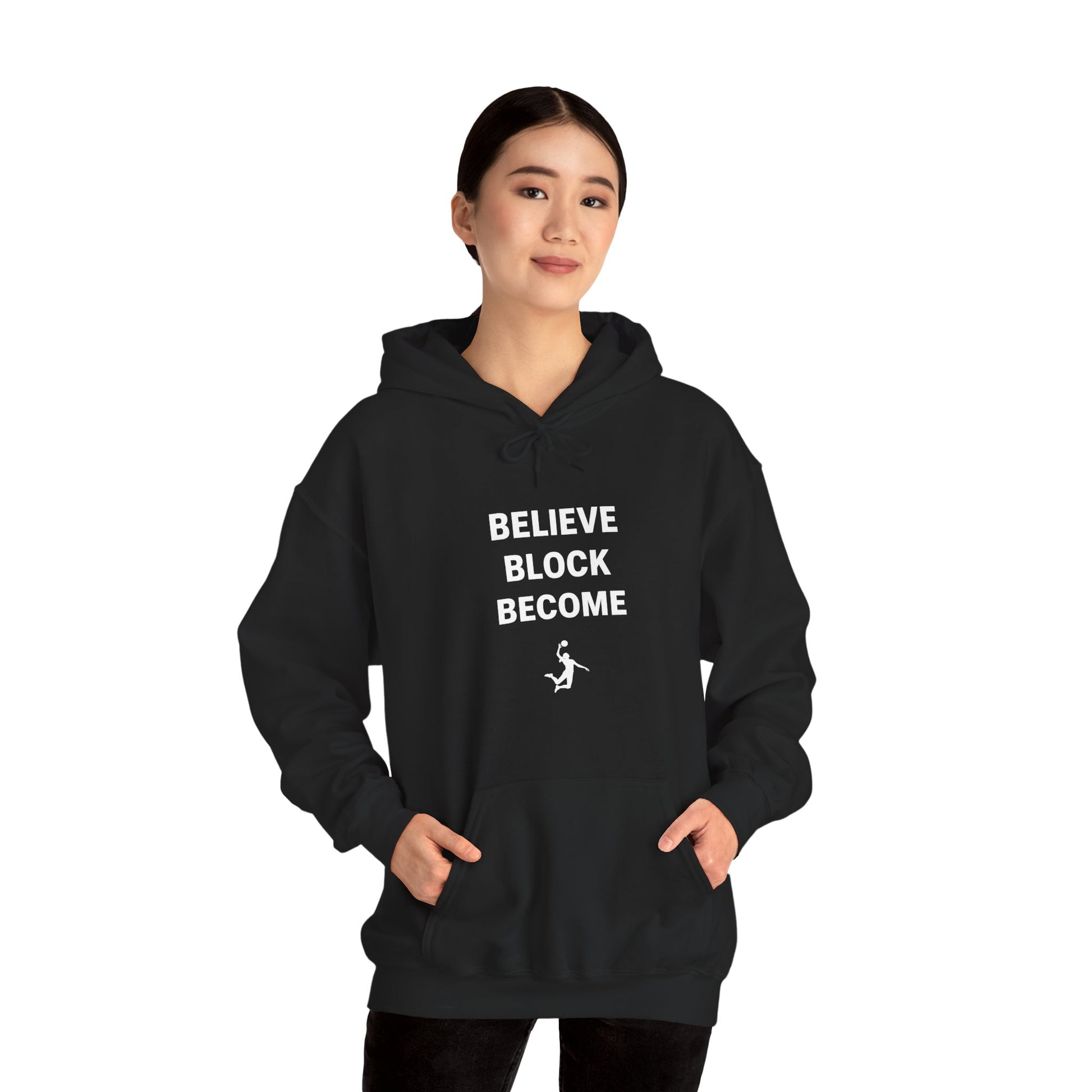Volleyball inspiration message printed in heavy type on hoodie