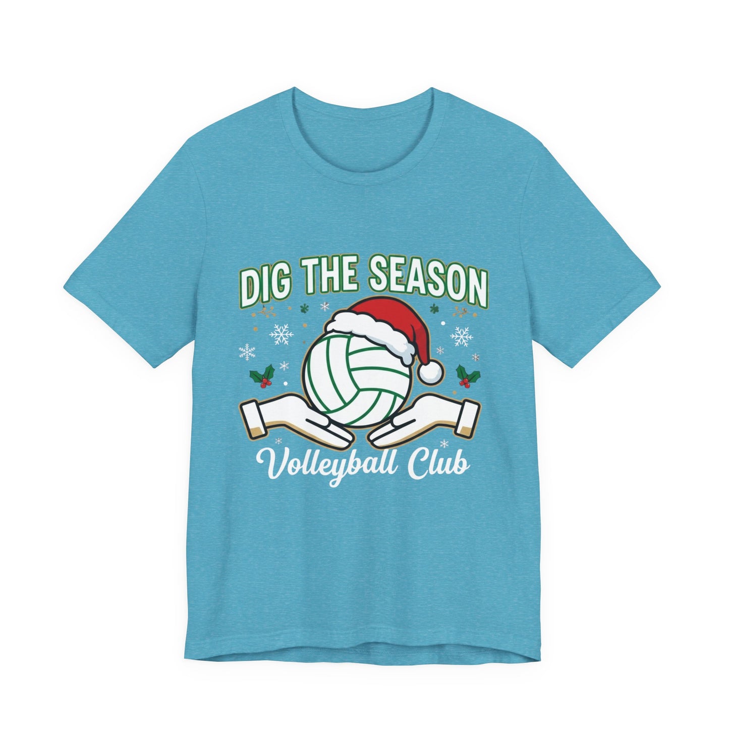 Volleyball holiday tee featuring playful court humor