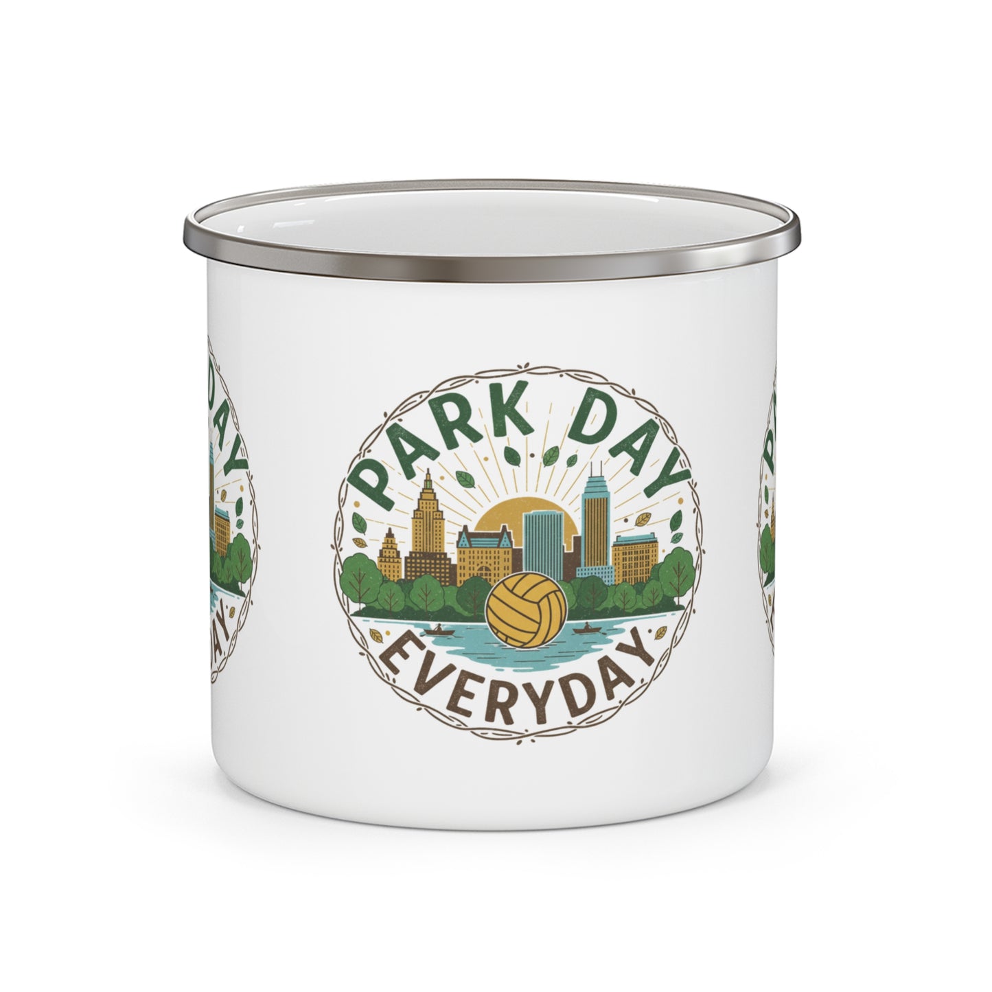 Park Day Everyday enamel mug with bold lettering