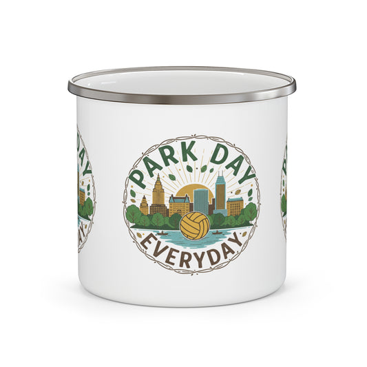 Park Day Everyday enamel mug with bold lettering