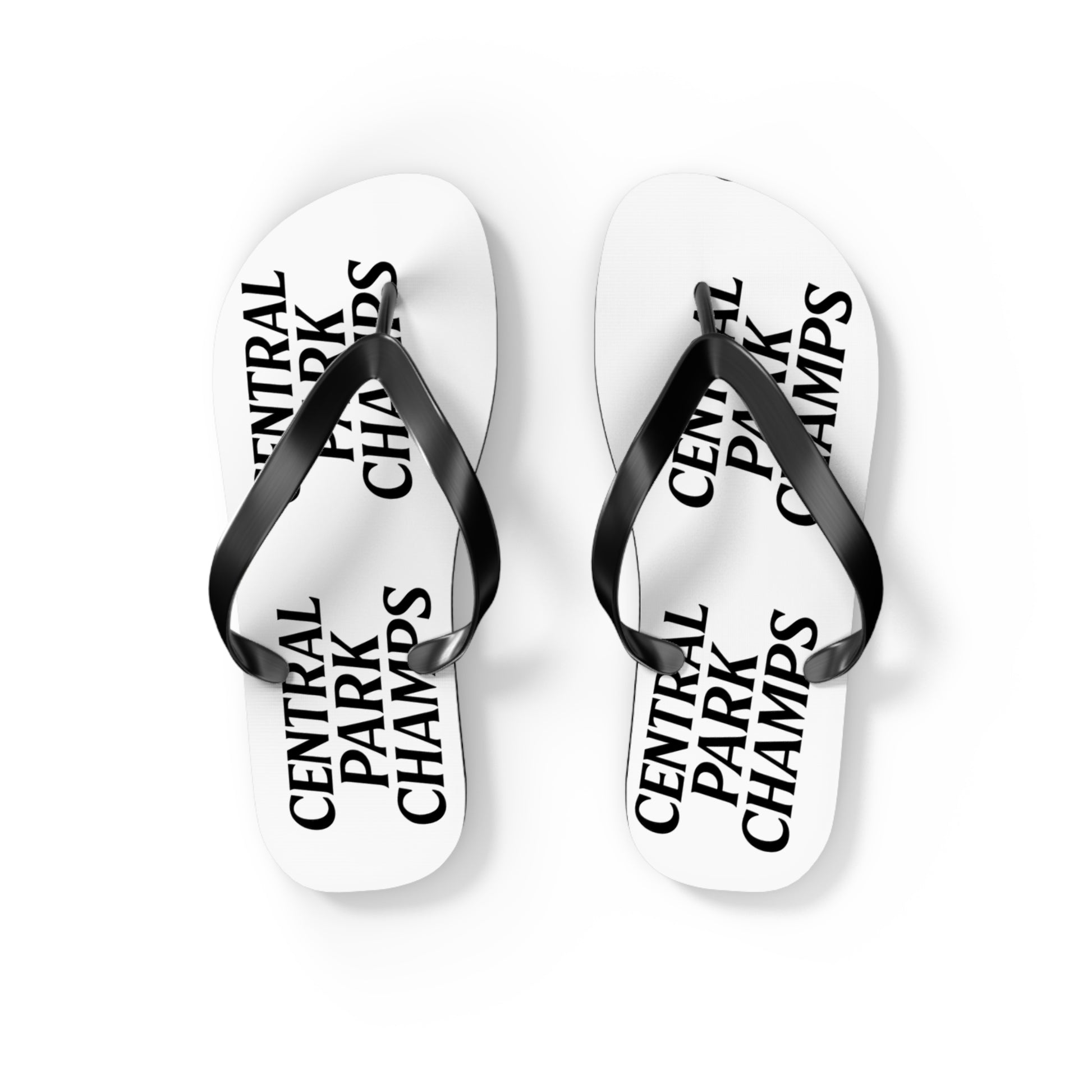 Central Park Champs flip flops featuring volleyball-inspired artwork