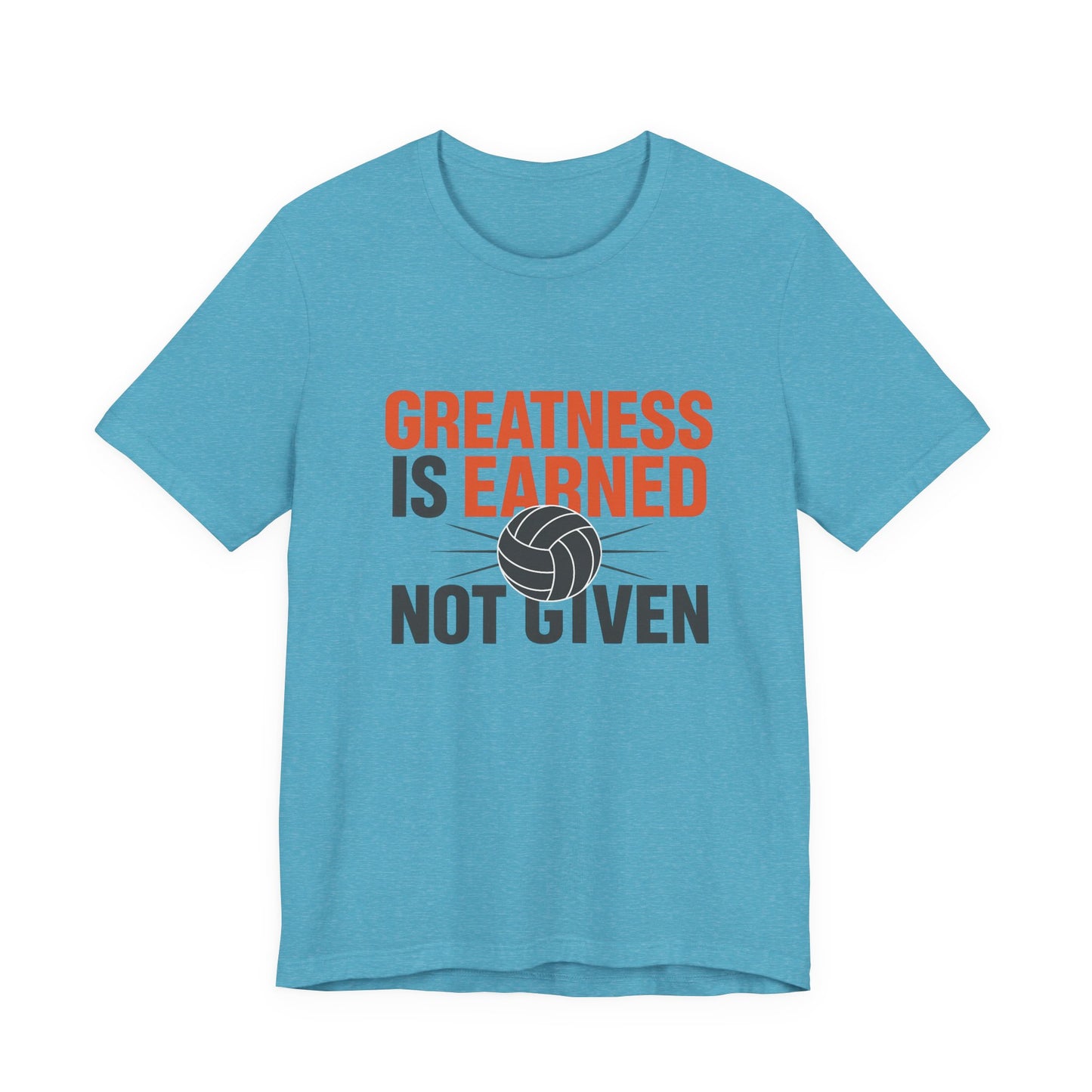 Volleyball-inspired motivational quote on t-shirt front