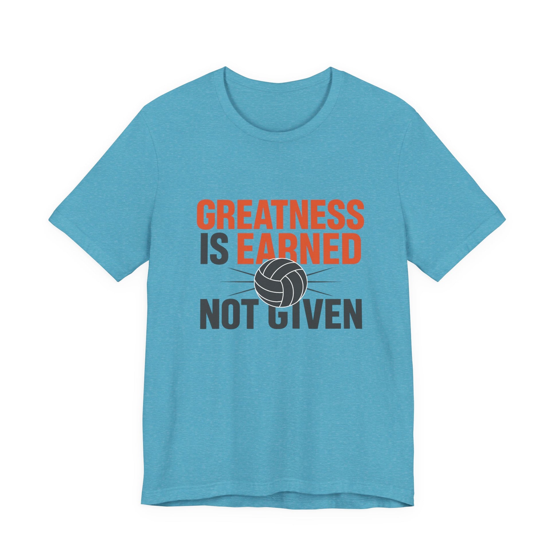 Volleyball-inspired motivational quote on t-shirt front