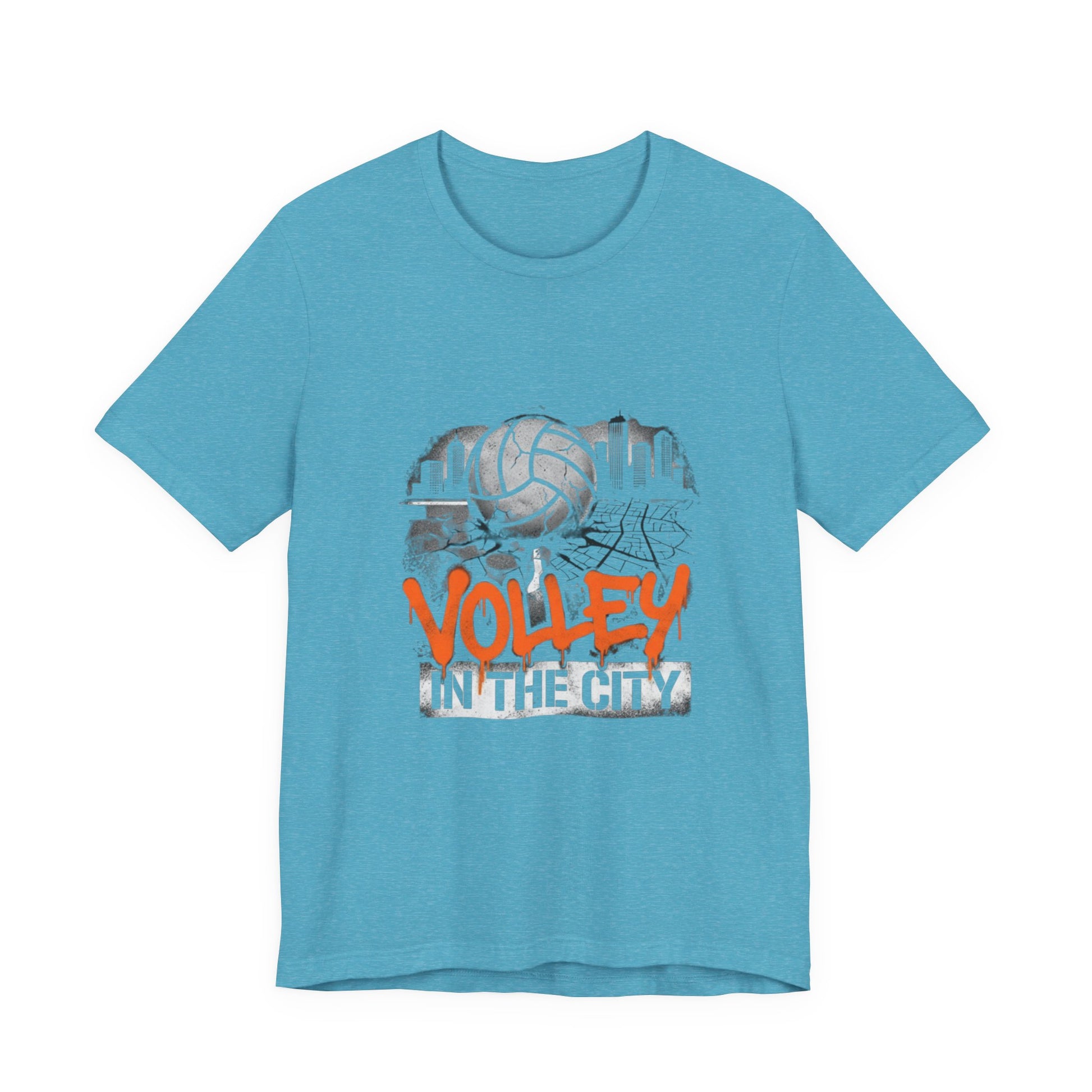 City-inspired volleyball slogan printed on t-shirt front