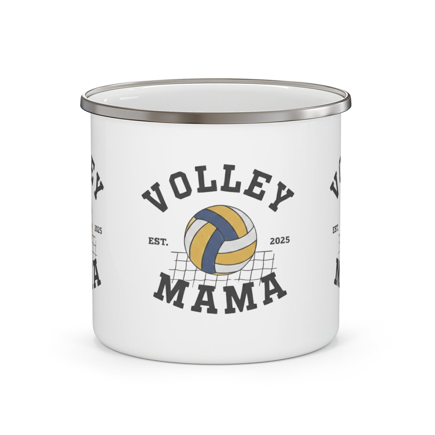 Volley Mama Enamel Camping Mug with volleyball design