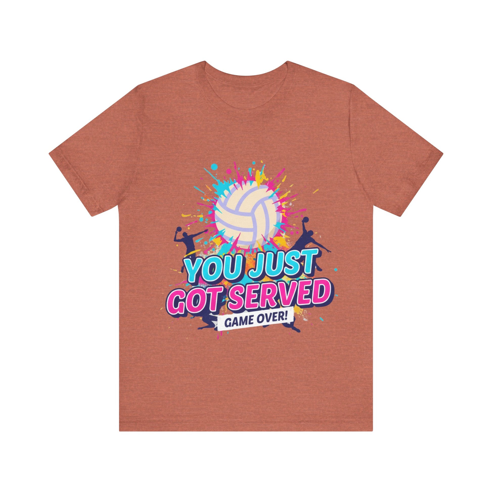Volleyball “You Just Got Served! Game Over!” shirt with colorful splash design