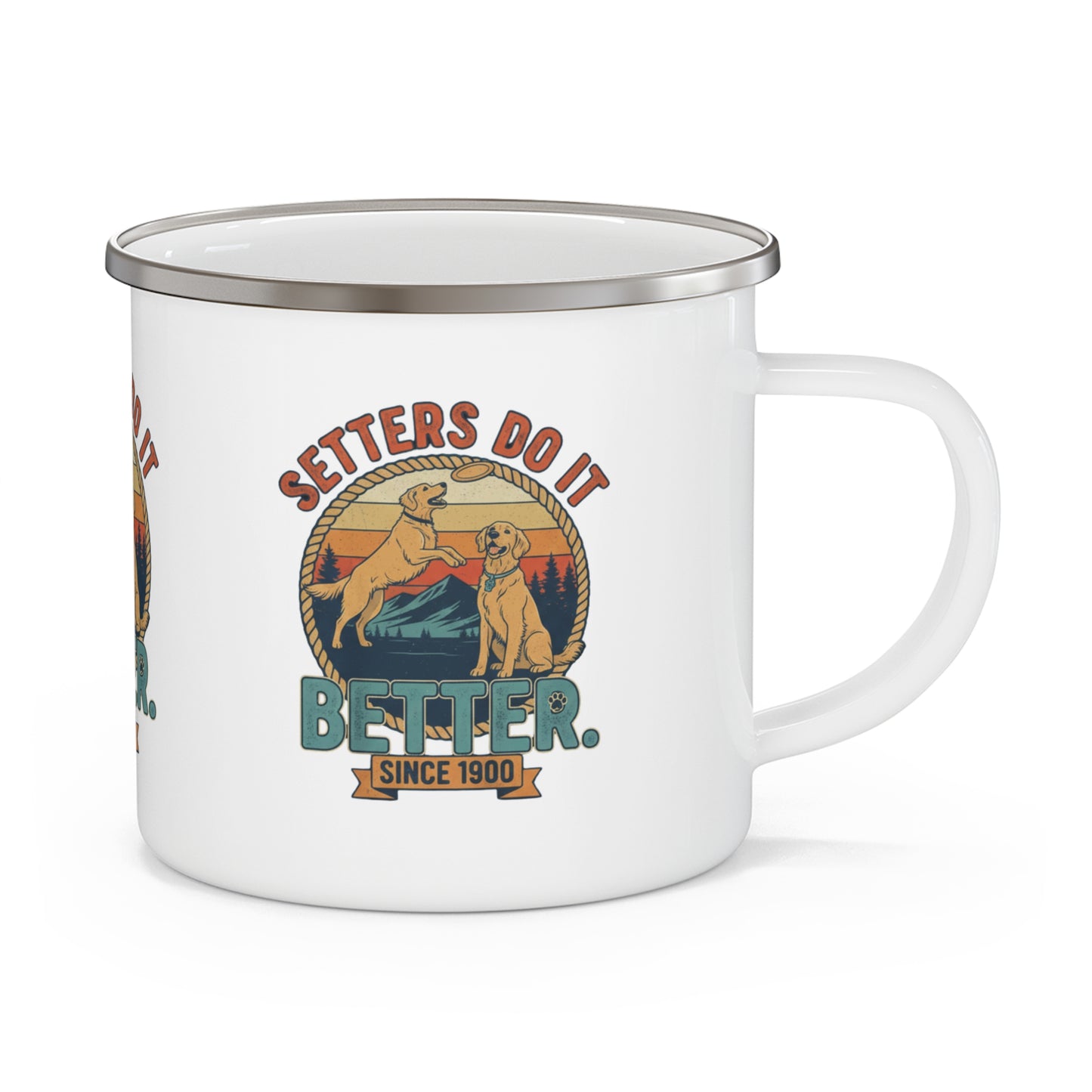 Mug with two yellow dogs printed under volleyball setter phrase