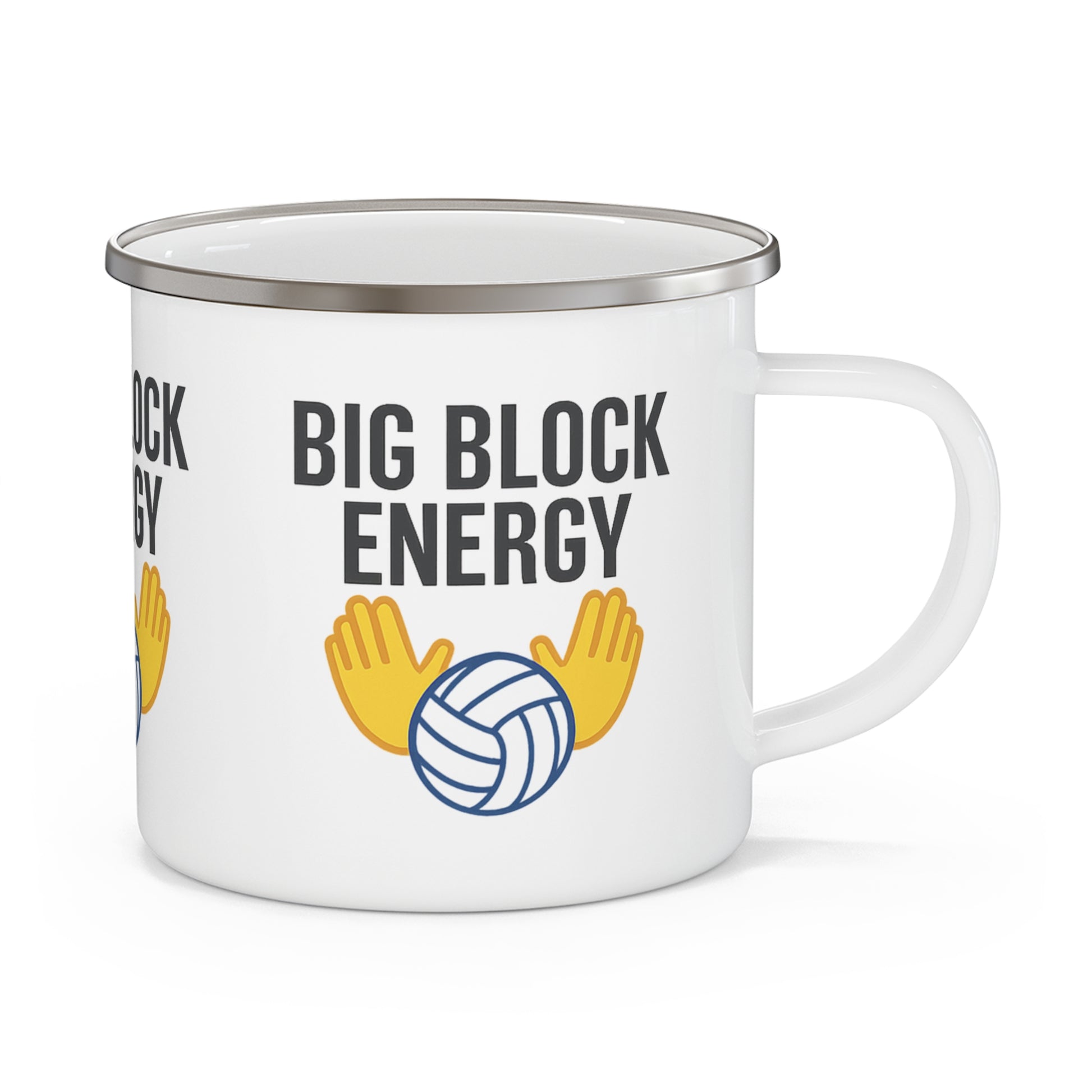 Volleyball blocker graphic printed on enamel mug