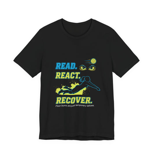 Read React Recover volleyball t-shirt typography design