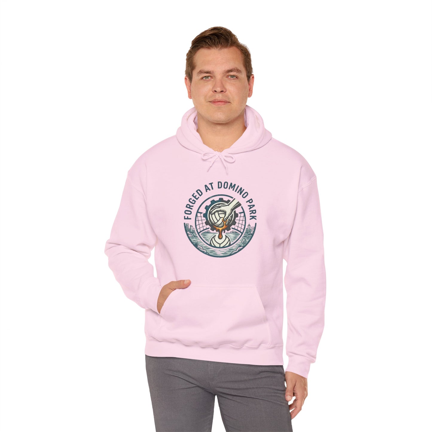 Forged at Domino Park minimalist volleyball hoodie