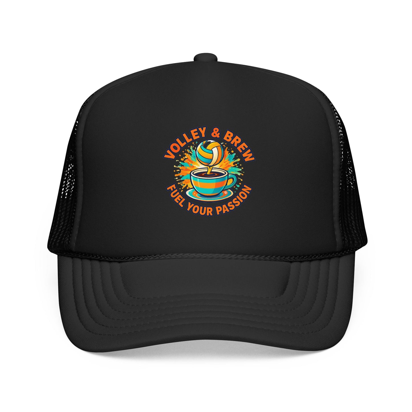Volley and Brew fuel your passion text hat design