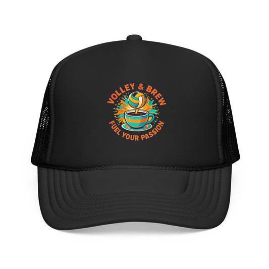 Volley and Brew fuel your passion text hat design