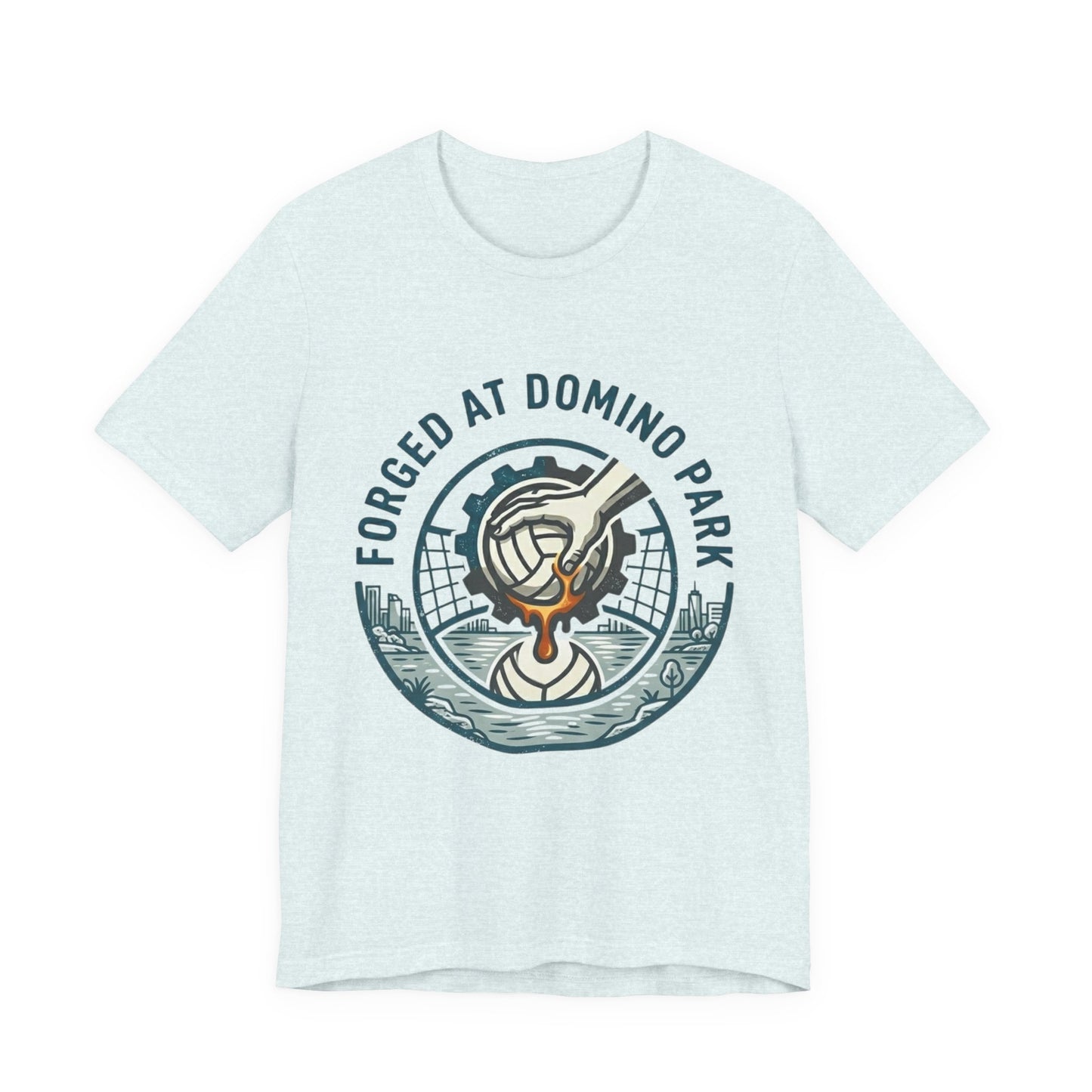 Forged at Domino Park slogan t-shirt graphic