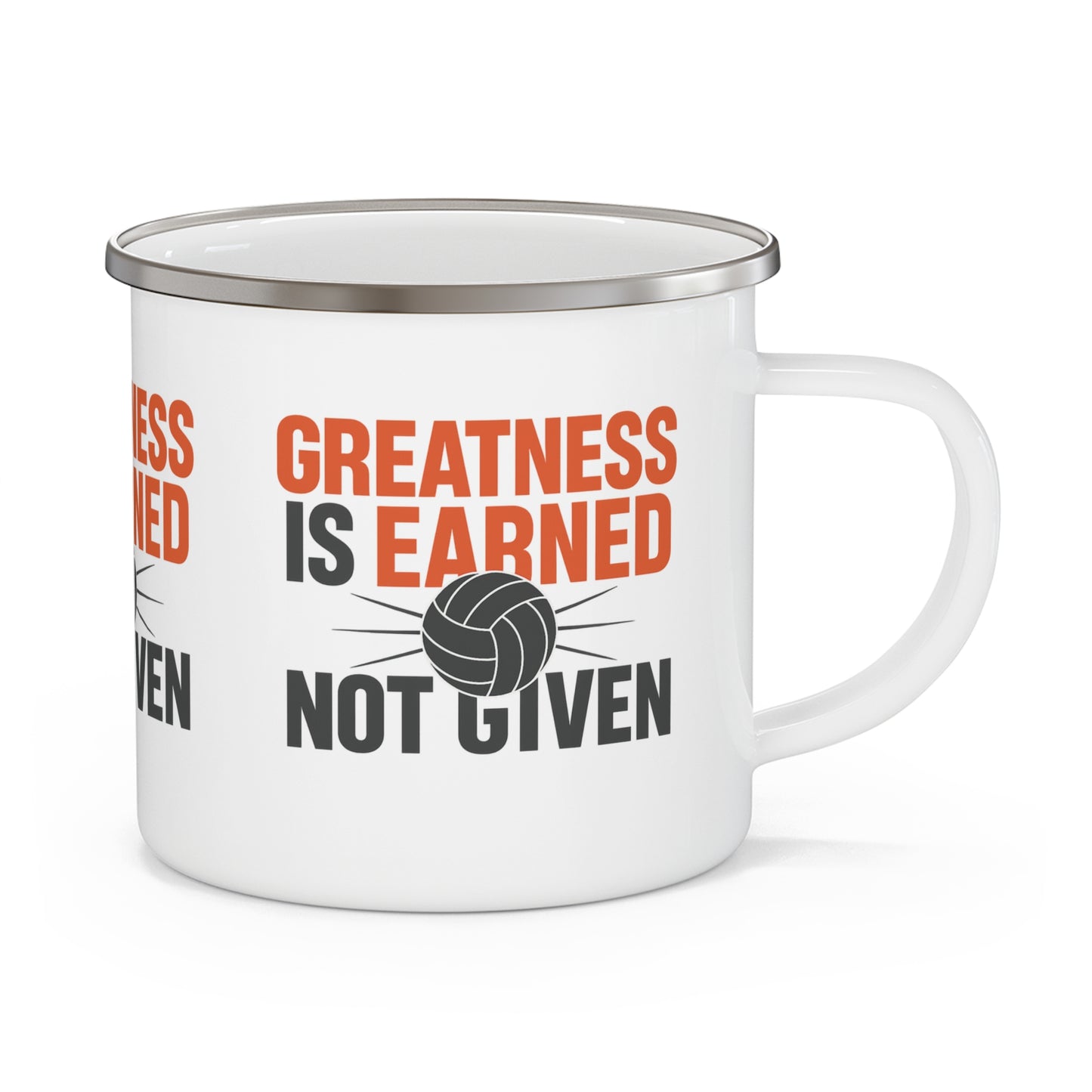 Lightweight enamel mug with bold volleyball design