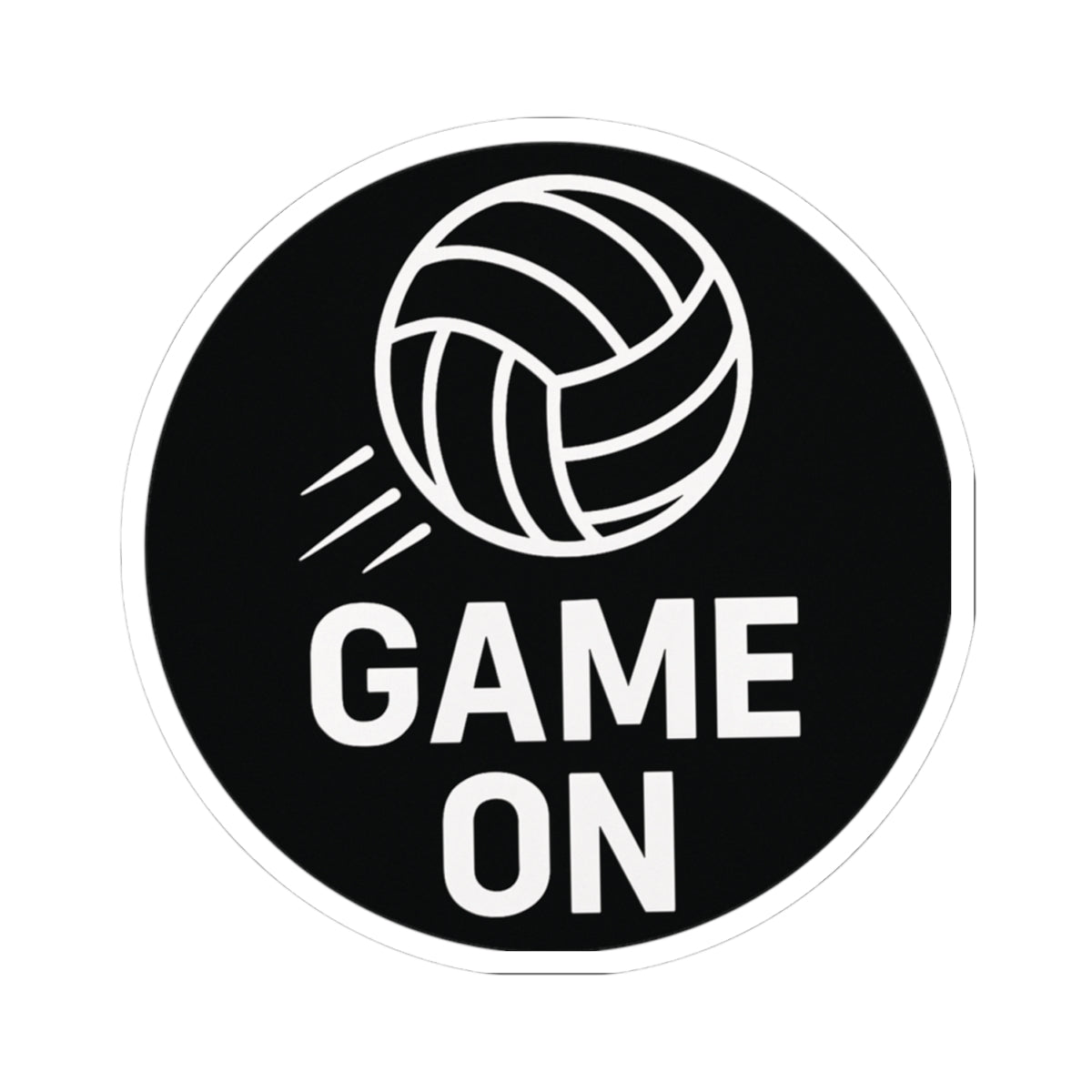 Glossy volleyball sticker with Game On text.