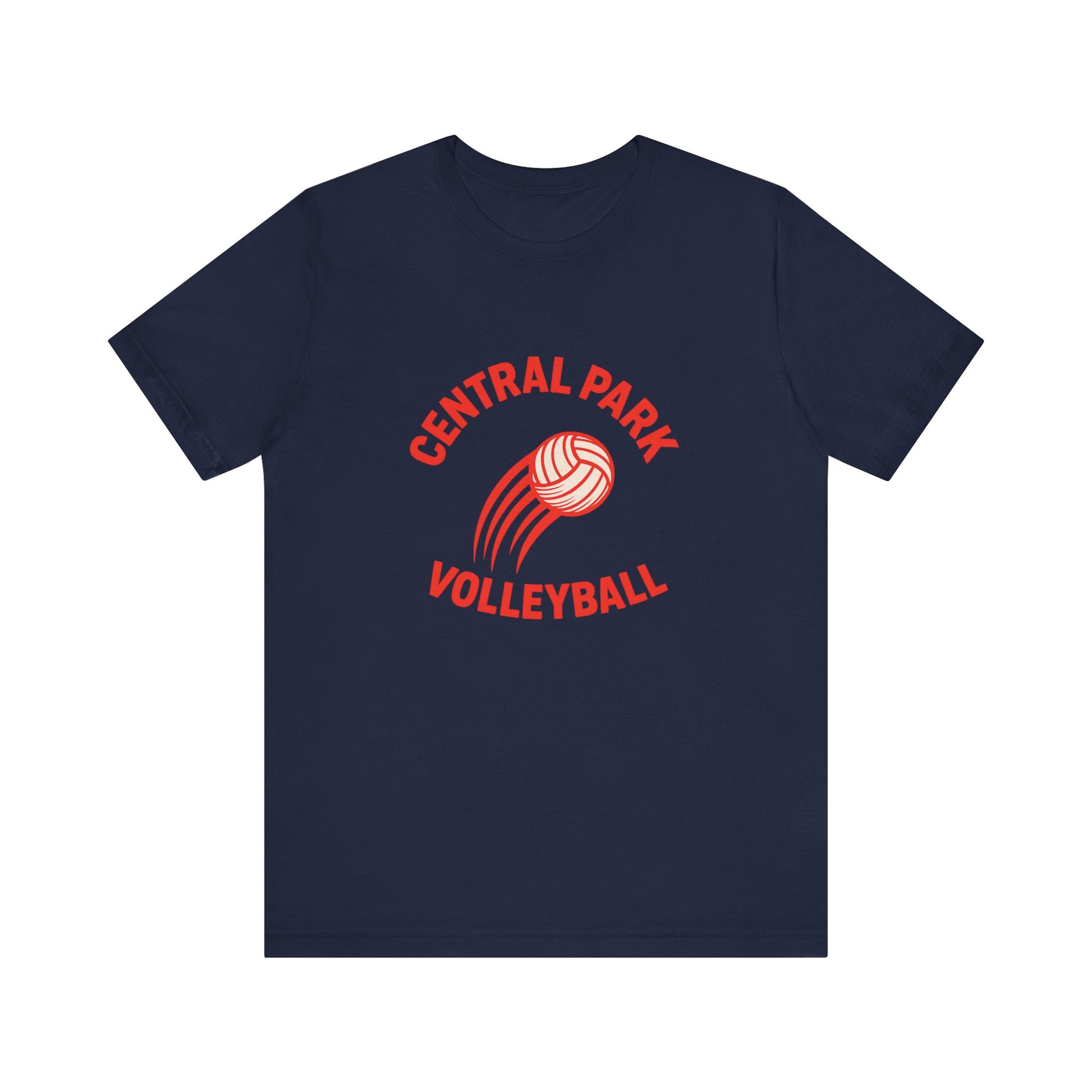 Bold volleyball fire graphic printed on black shirt.