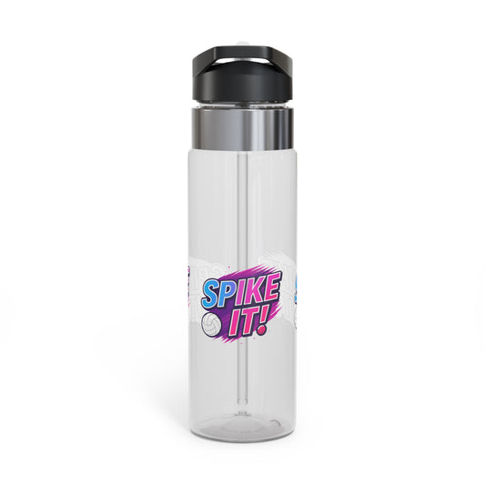Aggressive Spike It volleyball typography on clear bottle