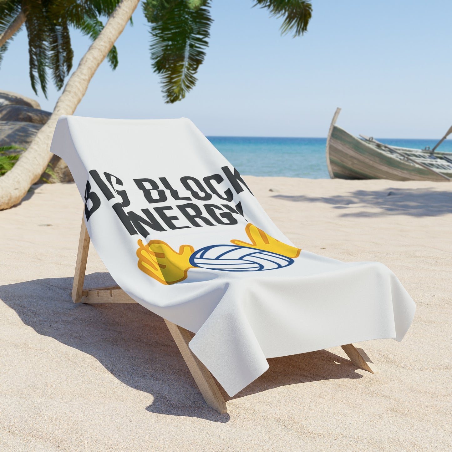 Bold volleyball block graphic printed on beach towel