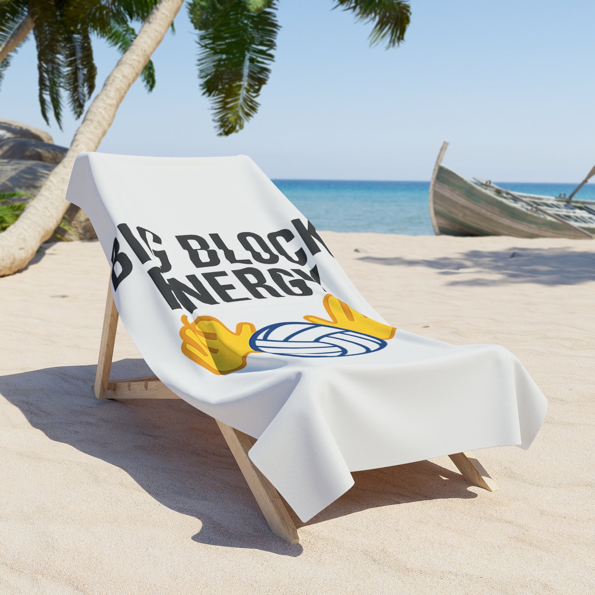 Bold volleyball block graphic printed on beach towel