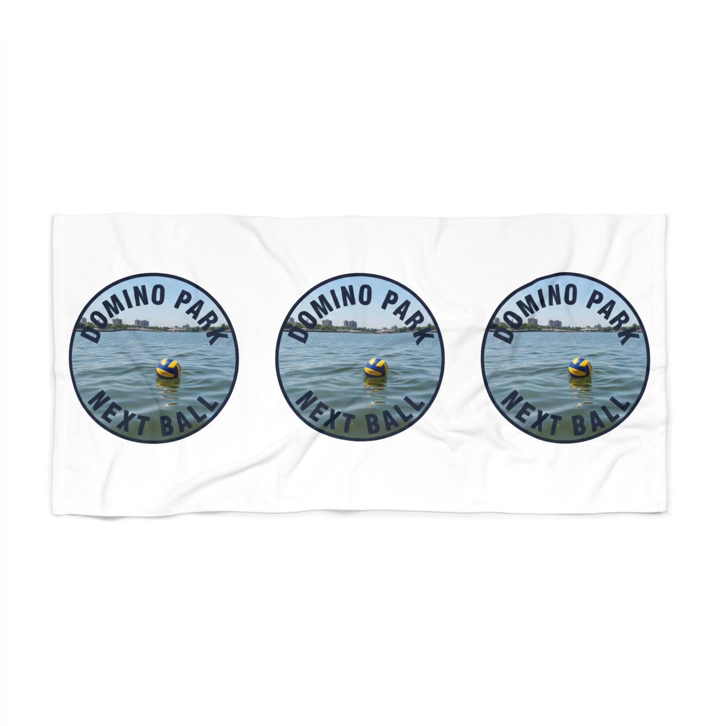 Domino Park volleyball humor beach towel design