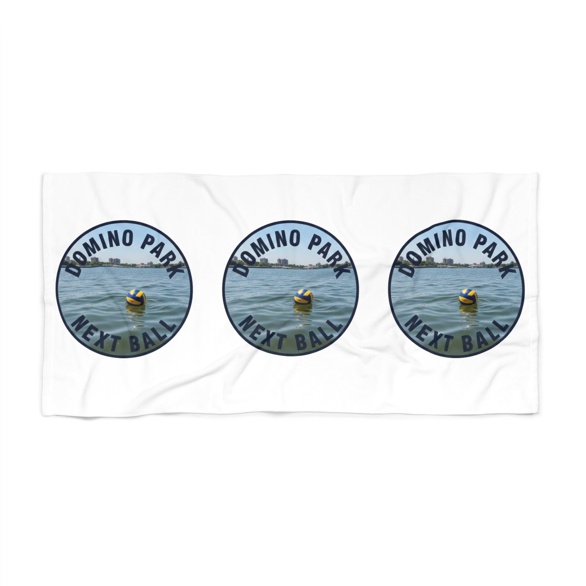 Domino Park volleyball humor beach towel design