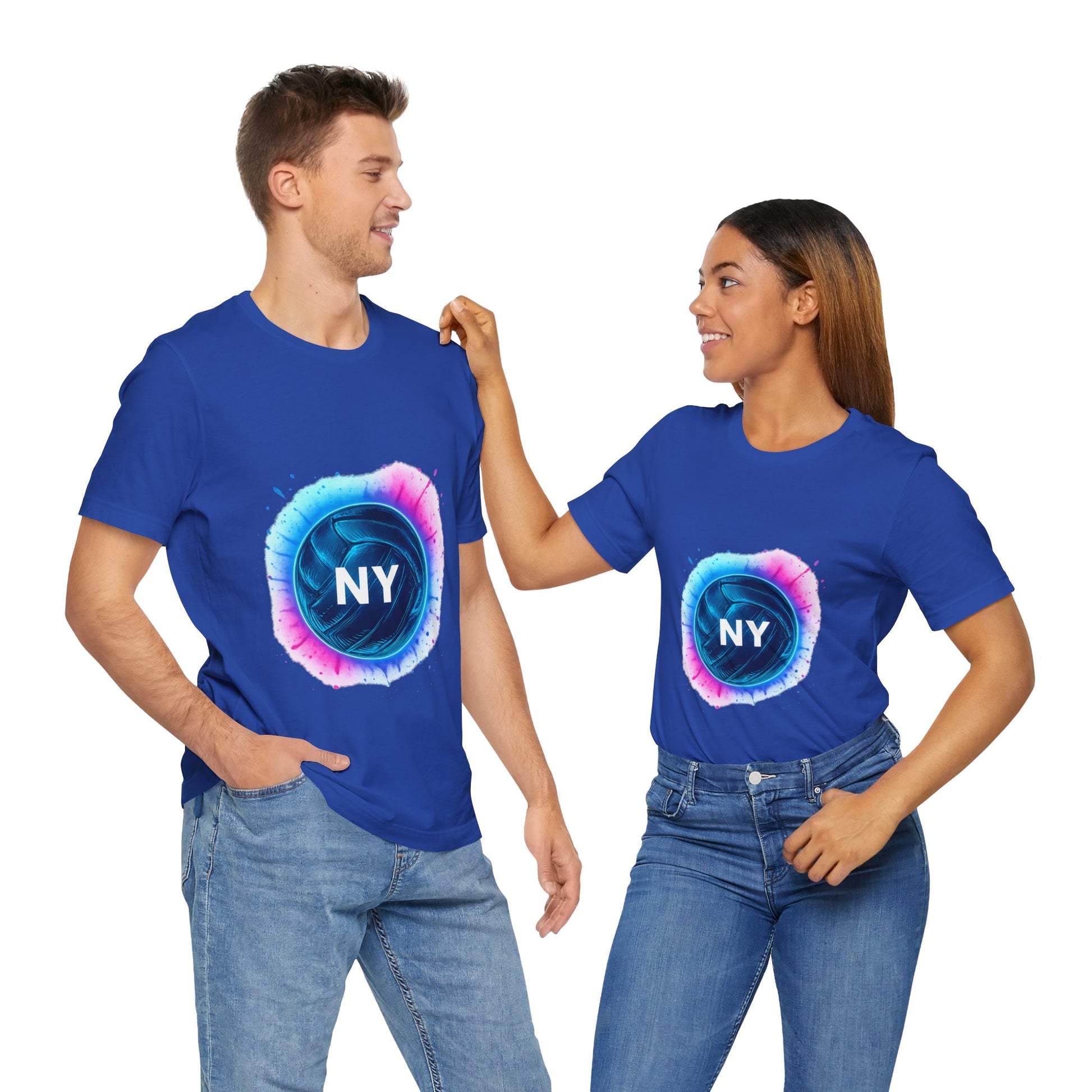 Modern NYV volleyball design printed on soft cotton T-shirt
