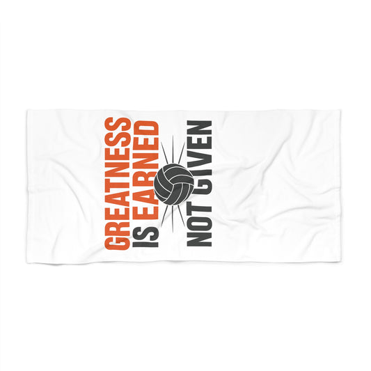 Absorbent cotton-backed volleyball towel with crisp front print