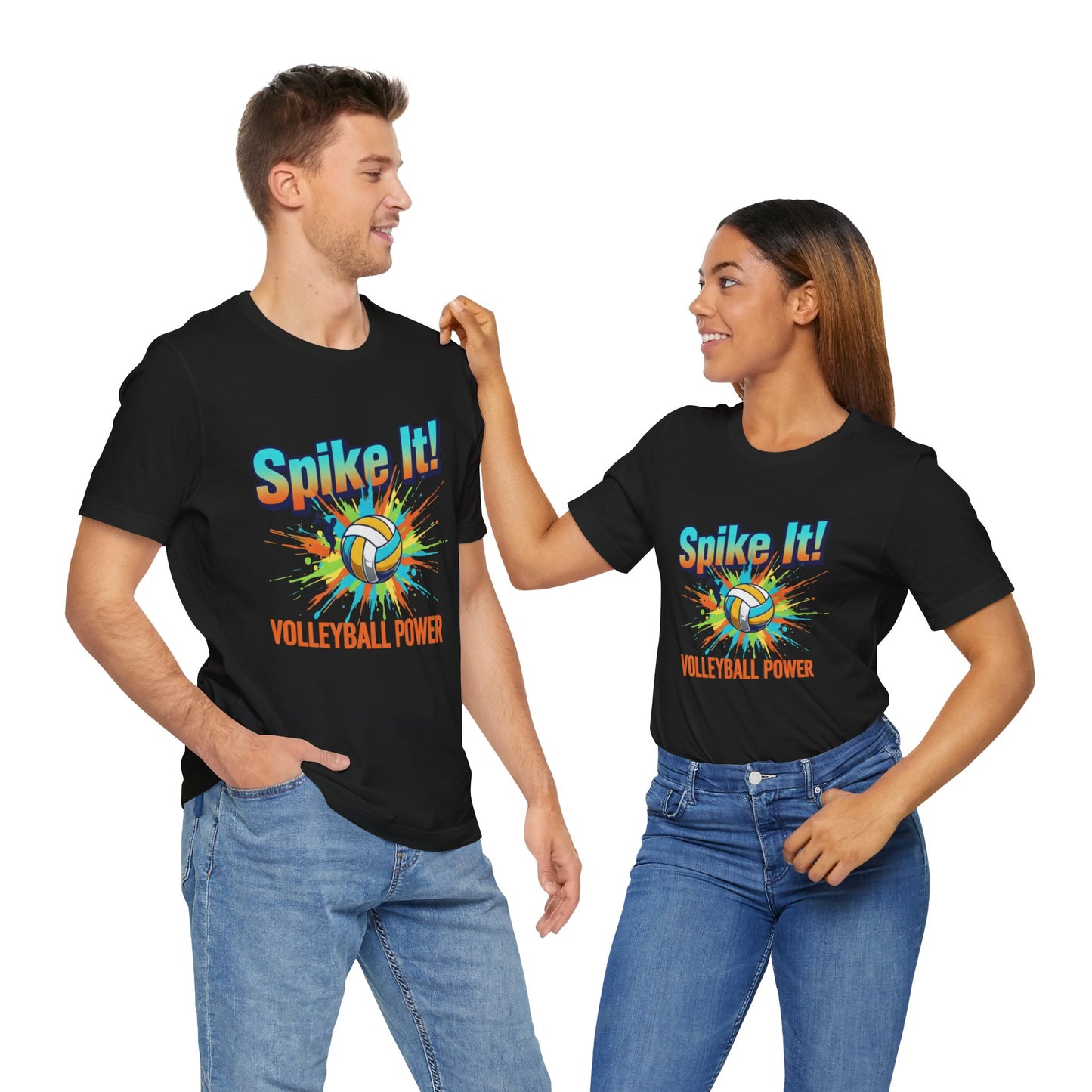 Dynamic volleyball shirt with orange, blue, and yellow splash effect