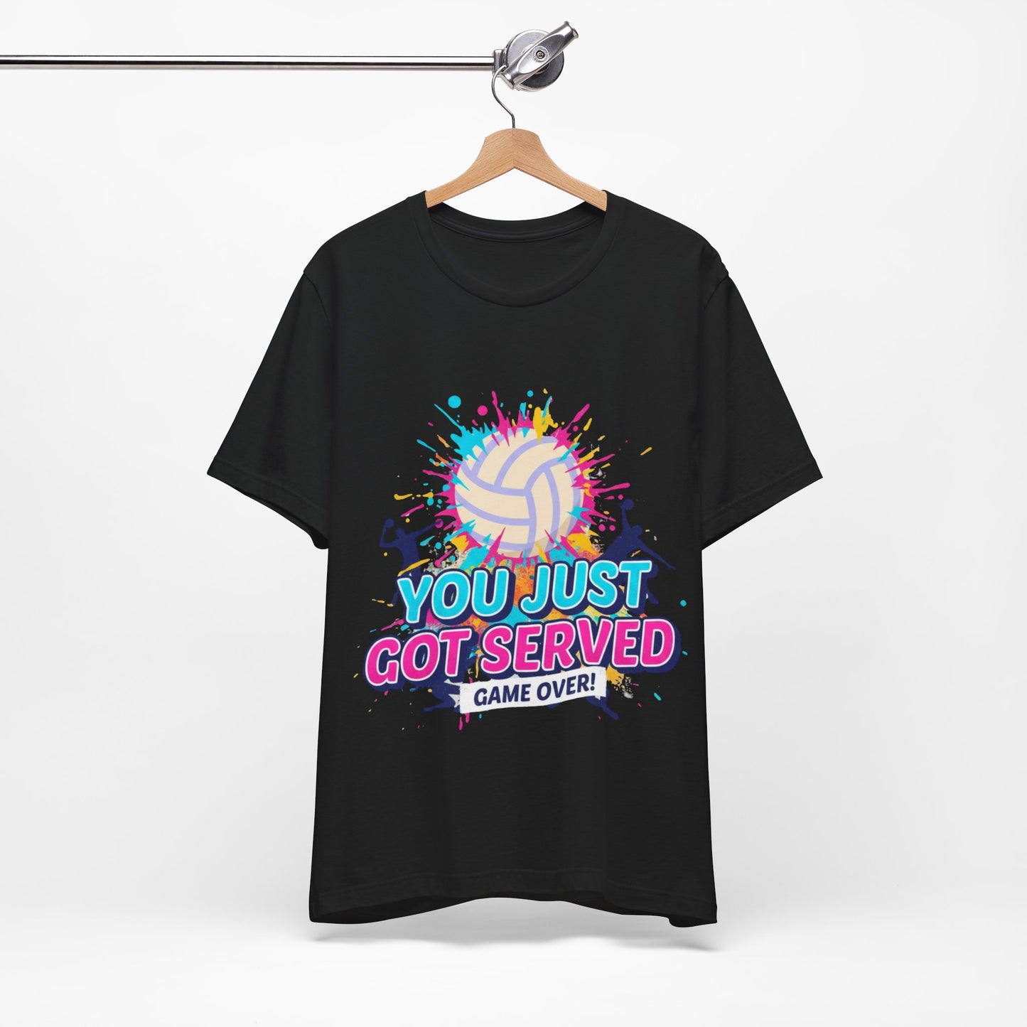 Close-up of volleyball serve design on t-shirt