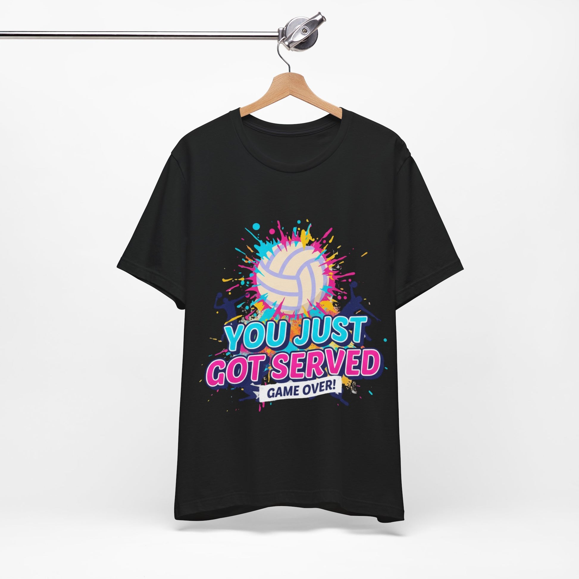 Close-up of volleyball serve design on t-shirt