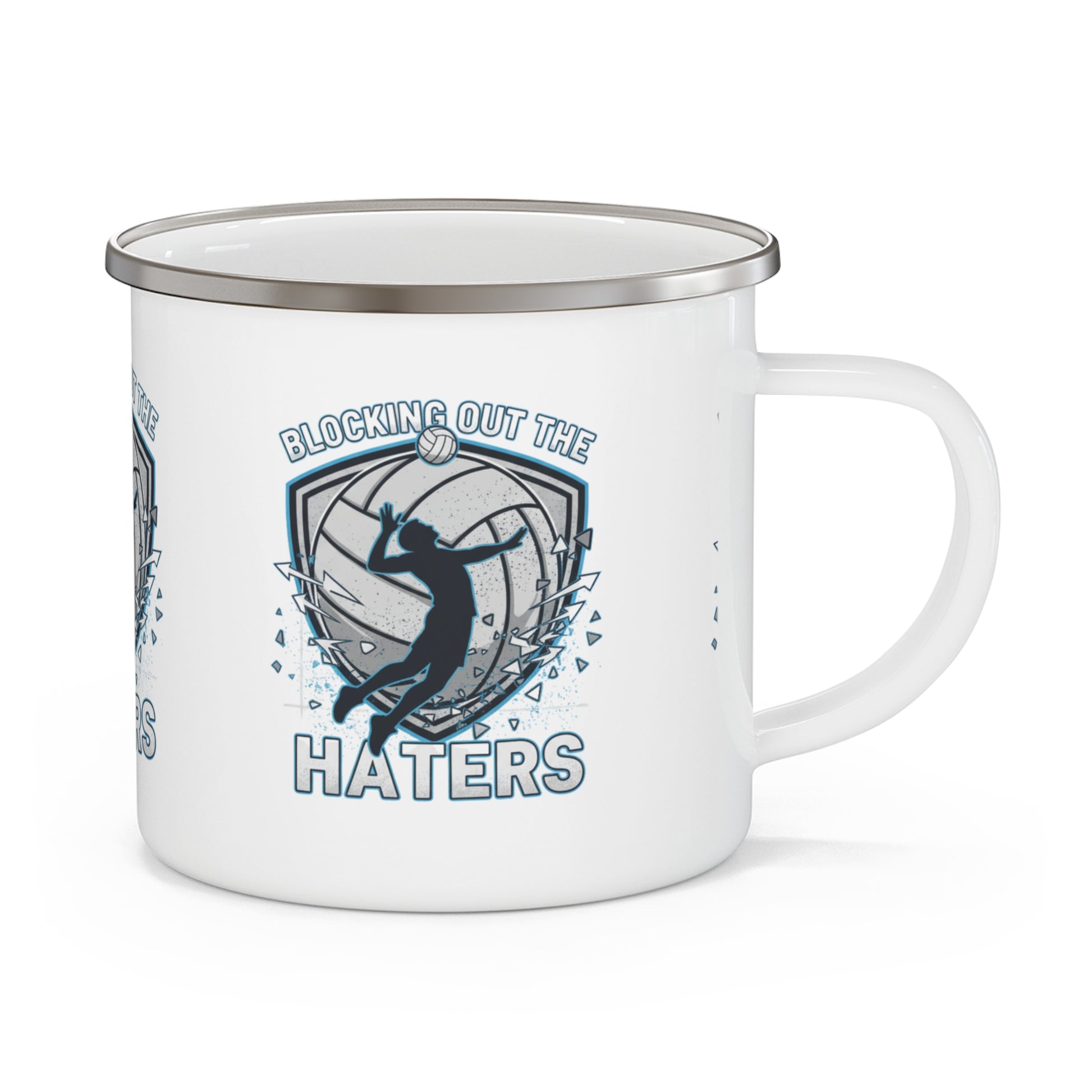 Funny volleyball enamel camping mug