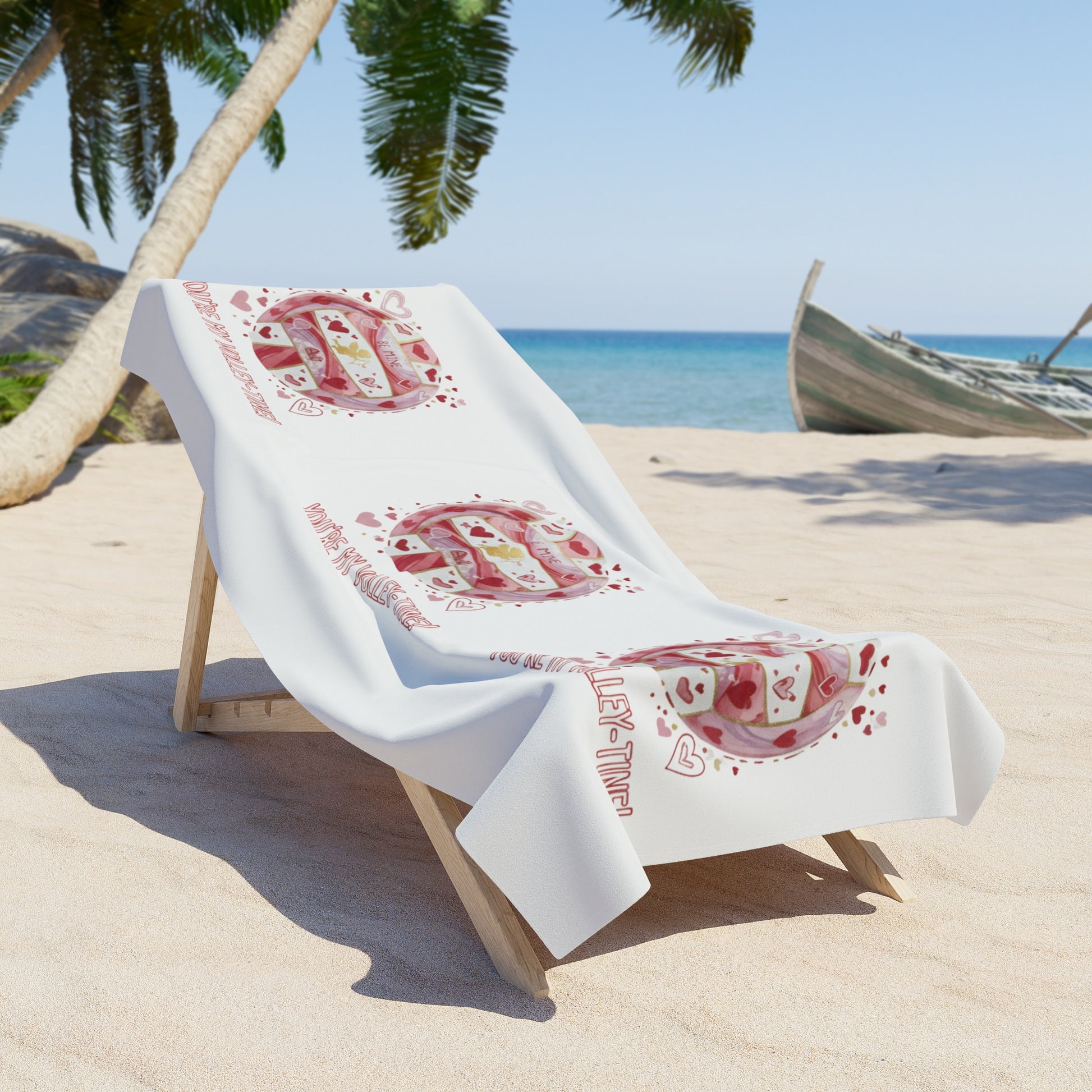 Valentine’s volleyball humor text beach towel design