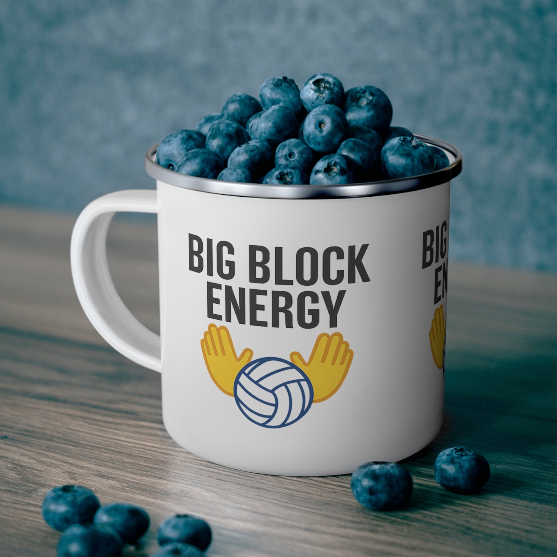 Big Block Energy text and volleyball illustration on mug